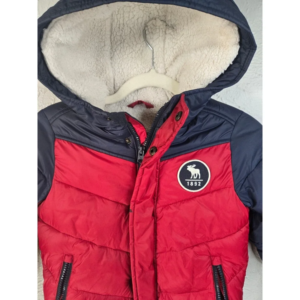 Abercrombie Kids Puffer Jacket Boys 5/6 Faux Shearling Lined Hooded Winter Coat